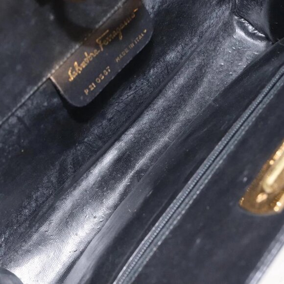 Salvatore Ferragamo Gancini Chain Shoulder Bag Leather Black Gold - Picture 14 of 16